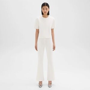 Theory plated high waist White Wide Leg Flare Trouser Dress Pant stretch sz 2 XS